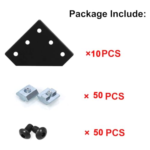 Image of 10pcs Black 4040 Aluminum Extrusion Joint Plate Connector Corner L Bracket 4040 V Slot Hardware T Slotted Accessories with T Nuts and Screws for Aluminum Profile 3D Printer Frame Part