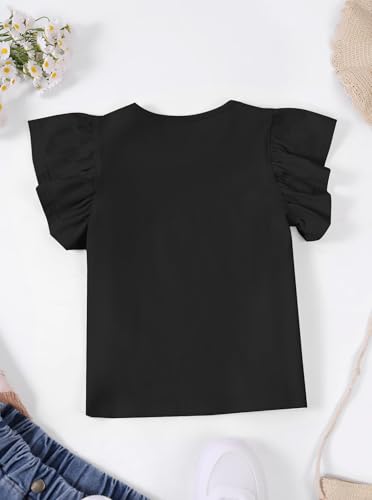 Image of Girls' Summer Shirts Cute Tops Ruffle Sleeve Crew Neck Casual Tees
