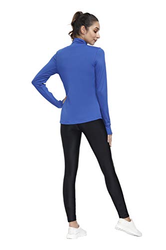 Dolcevida Women’s Lightweight Full Zip Active Wear Workout Yoga Track Jackets Athletic Running Jacket Top with Zip Pockets and Thumb Holes (Blue, XL)