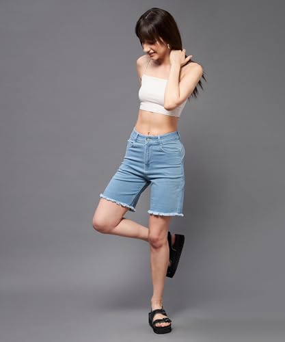 Image of Miss Chase Women's Relaxed Fit Mid Rise Highly Distressed Regular-Length Denim Shorts