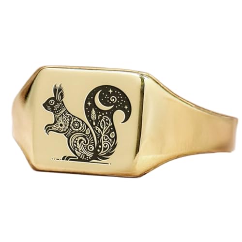 Bague écureuil en argent 925 et or | Chevalière artisanale de style vintage