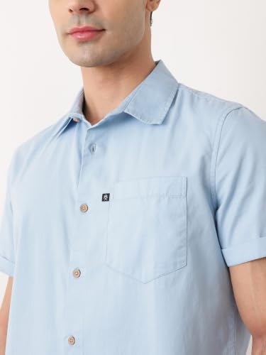 Image of Thomas Scott Men's Premium Slim Fit Casual Shirt | 100% Cotton Twill | Short Sleeves | Spread Collar | Solid Smart Casual Shirt for Men