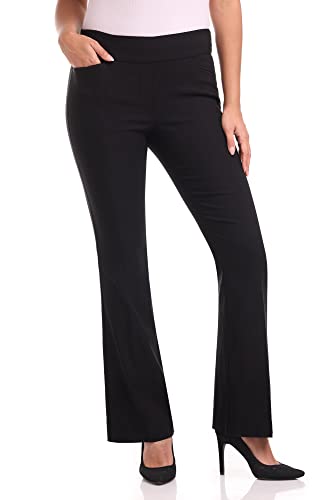 Rekucci Women’s Stretchy Flare Leg Pull-On Dress Pants with Pockets for Office Work Business, Regular 32L