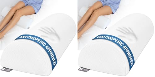 Image of 5 STARS UNITED Knee Pillow for Back Sleeping - Half Moon Bolster Pillow for Legs, Under Knee Pillow for Sleeping on Back, Memory Foam Leg Pillow for Back Pain, White (Pack of 2)