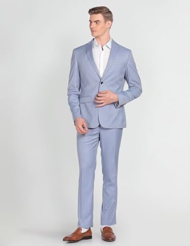 Image of Arrow Men's Polyester Double Breasted Business Suit Pants Set (ARAGSU5604 Blue