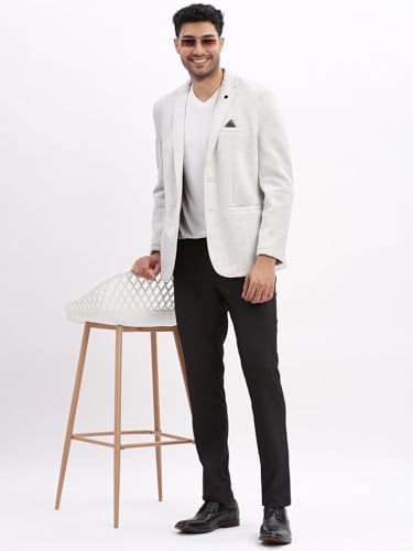 Image of SHOWOFFFF Men Solid Single Breasted Casual Blazer | Notched Lapel Full Sleeves Cotton Blazer for Mens | Slim Fit Regular Length Blazer for Men's