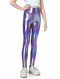Girls Metallic Leggings Size 8-9 Years Old Holographic Purple Fashion Durable High Waisted Yoga Pants for Kids Casual Cheer