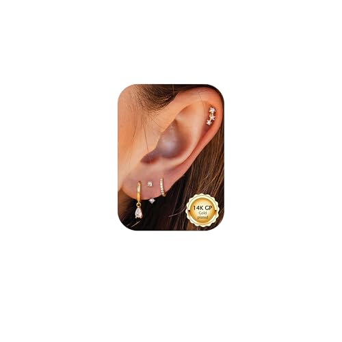 14K Gold Plated Hoop Earrings for Women Hypoallergenic - Dainty Stud Earrings Trendy Dangle Small...