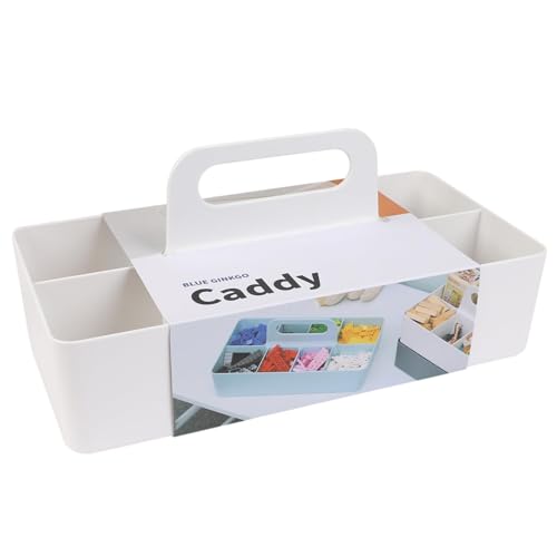 Multiuse Caddy Organizer with Handle, XICEN Stackable Plastic Bin Basket, Divided Storage Tote Holder for Art Craft Supplies, Makeup, Bathroom, Shower, Cleaning, Kitchen, Office(Long Rectangle)