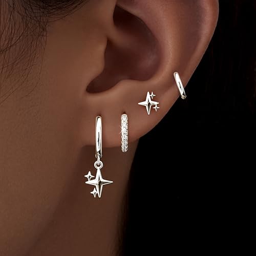 Image of Small Gold Huggie Hoop Earrings Set for Women Men Hypoallergenic 14K Plated Stack Cartilage Earrings, Sterling Silver Multiple Piercing Lightweight Mini Thin Cute Dainty Trendy Jewelry Gifts for Women