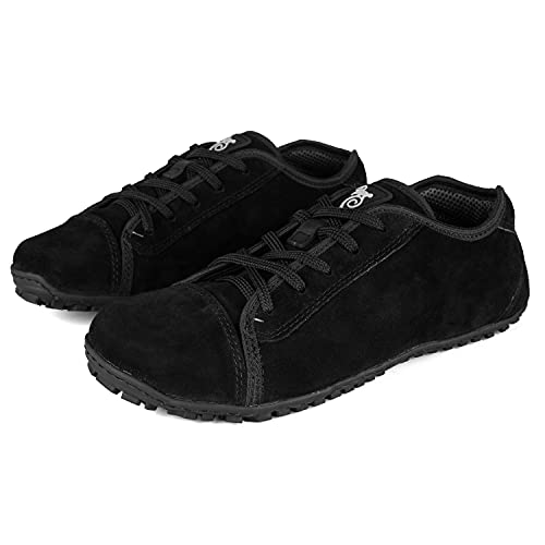 Magical Shoes Elegante Barfußschuhe | Damen/Herren | Barefoot | Minimalistische Schuhe | Freizeit | Reise | Outdoor | Wandern | Flexibel | rutschfest | Promenade, 42 EU Weit, Schwarz Veloursleder Cover