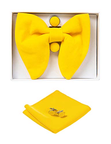 Image of GUSLESON Mens Solid Plaid Velvet Pre-tied Adjustable Bow Tie and Pocket Square Cufflink Set with Gift Box