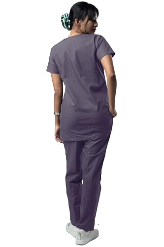Image of Uniform Craft Women's 4 Pocket Scrub Suit Set | Medical Uniform | Cross V-Neck Poly Cotton | Short Sleeve Hospital Wear | Ideal for Doctors & Nurses (Grey, 3XL)