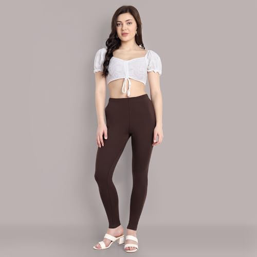 Image of ONE SKY Women Full Length Leggings | Cotton Modal Spandex Blend | High Waist Stretchable & Bio-Washed Fabric | Colour-Lock Technology | Comfortable Leggings for Women