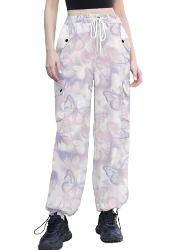 Image of Cromoncent Cargo Pants Girls & Women Parachute Pants Y2K Baggy Rave Clothes Waterproof with Pockets, 6 Years - 3XL