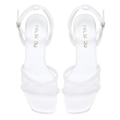 Pearl Heels Strappy Bridal Shoes Block Heel Wedding Sandals Open Toe Wedding Shoes for Bride2
