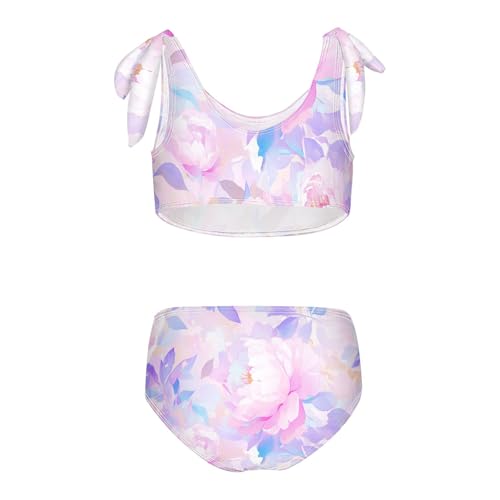 KLL Peonies Lilac Watercolor Ongrey Pink Girls Two Piece Bikini Sets Scoop Neck Beach Swimwear Swimwear2