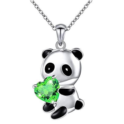 Yienate Cristal panda colar gargantilha prata panda verde coração cristal urso pingente colar corrente panda amor colar encanto bonito animal cristal jóias presente para mulheres meninas, Cristal