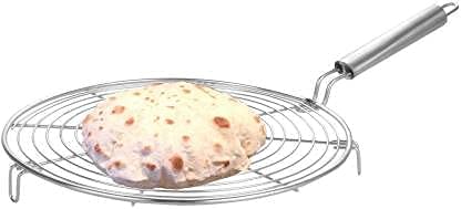 NewQ Kitchenware Stainless Steel Roaster Roaster Tandoor Barbeque/Roti/Papad Jali Griller with Wooden Handle (Silver), Medium