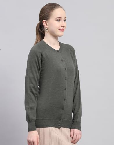 Image of Monte Carlo Womens Solid Blue Round Neck Full Sleeve Cardigan