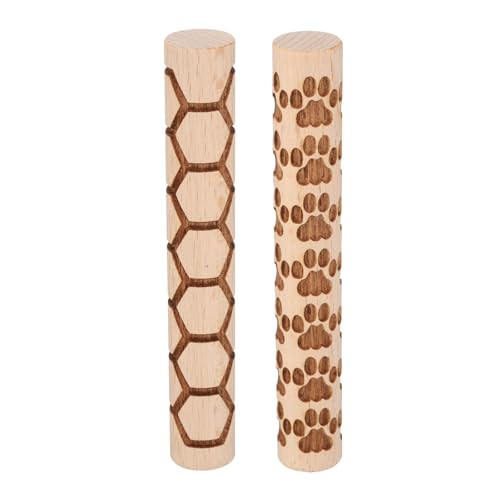 QUARKZMAN 2Pcs Rouleau a Patisserie en Bois 10cm avec Motif Empreinte de Patte Hexagone, Outils de Poterie, Rouleaux à Texture de Grain de Bois pour Argile, Pâte à Modeler, Bricolage