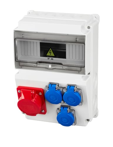 Distribuidor de flujo de construcción Distribuidor de pared 230V/400V Schuko IP44 Distribuidor de flujo de construcción 230V o 400V Schuko IP44 Distribuidor en vacío, RSE-000861-L, 10PLE, 1x16a 3x230V