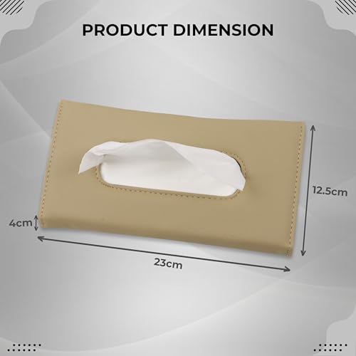 Image of Amazon Basics Car Tissue Box Holder | Leather | Reusable Tissue Box for Car(Pack of 1)| Adjustable Strap | Perfect Design | Easy to Use | Multi-Functional | (Beige)