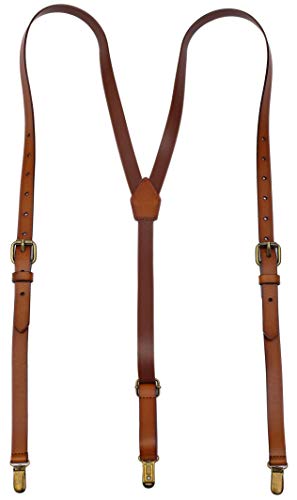 Image of EURYNOME Leather Suspenders For Men, Brown Genuine Leather Suspenders Groomsmen Gifts