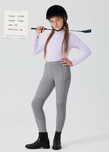 Image of Willit Girls Horse Riding Pants Tights Kids Equestrian Breeches Knee-Patch Youth Schooling Tights Zipper Pockets