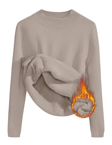 ZESICA Women's Fleece Sherpa Lined Sweater 2025 Winter Thermal Shirts Long Sleeve Mock Neck Slim Fitted Pullover Tops