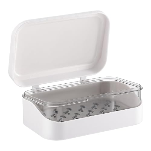 Travel soap Dish : 2 Layers Plastic bar Soap Holder with Drainage and Detachable Lid, Portable Box/Tray/Saver for Bathroom, Camping, Outdoor, Shower, Gym (White,5.31 x 3.54)