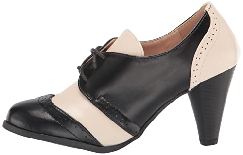Chase & Chloe Dora-5 Two Tone Lace Up Low Heel Women's Oxford (6, Black/White) #TOP7
