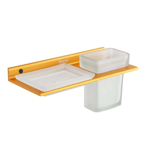 Image of Ruhe Ember 2 in 1 Soap Dish & Tumbler Holder | Soap Case | Tooth Brush Holder | Bathroom Accessories | Wall Mounted | Soap Stand | Yellow Gold