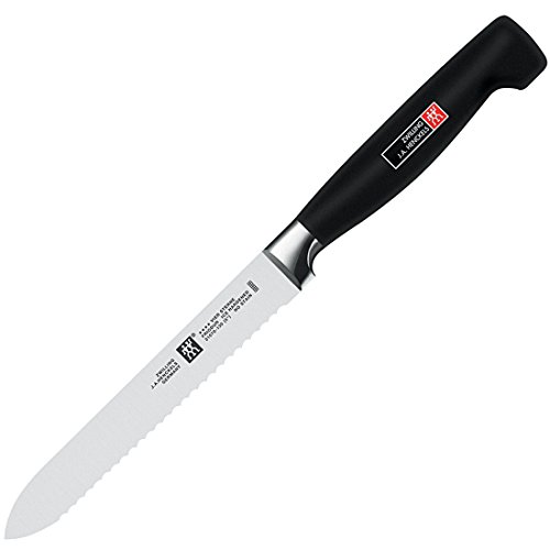 Image of ZWILLING Four Star 5-inch Razor-Sharp German Serrated Utility Knife, Made in Company-Owned German Factory with Special Formula Steel perfected for almost 300 Years, Dishwasher Safe