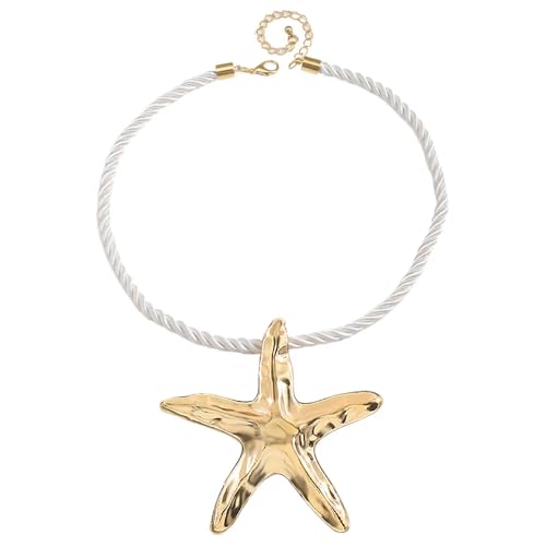 Dtja Large Starfish Pendant Necklace for Women Girls Handmade Hammered Star Shaped Ocean Sea Marine Life Rope Chain Adjustable Necklaces Fashion Chic Beach Holiday Party Jewelry 20