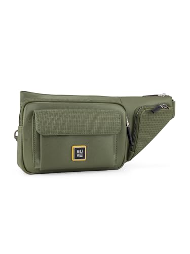 Image of EUME Kinetic Fanny Sling Bag | Waist Bag for Men & Women | Crossbody Waist Pouch with Zippered Compartments & Adjustable Strap | Olive Green