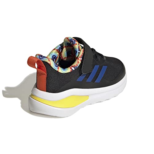 adidas Tênis de corrida unissex infantil Fortarun, Preto/Team Royal Blue/Impact Yellow (Elástico), 8
