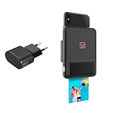 Equipo: En el paquete también encontraras: guía rápida con realidad aumentada, cable de carga USB, 5 hojas de papel fotográfico, correa para la muñeca y cargador de pared EU 1 USB 1 A