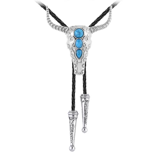 Image of GelConnie Longhorn Bull Bolo Tie for Men Native American Western Cowboy Leather Necktie Bolo Necklace for Women Gold Texas