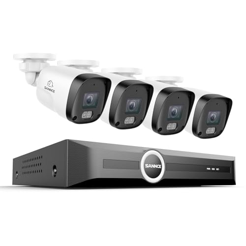 SANNCE Sistema di Telecamere di Sorveglianza 8CH POE CCTV, Videoregistratore di Rete 5MP PoE 8 Canali con 4 Telecamere di Sicurezza Esterna IP 3MP