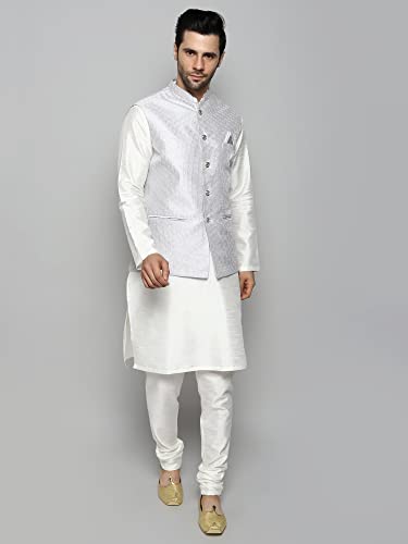 Image of Uri and MacKenzie Men's Silk Blend Kurta Churidar Pyjama with Stylish Nehru Jacket