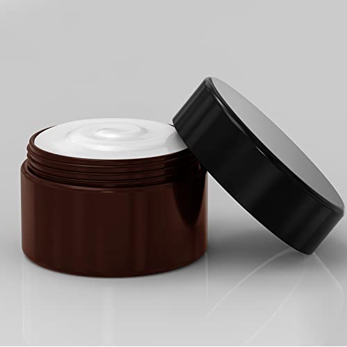 8 Oz Amber Plastic Cosmetic Jars Leak Proof Container With Black Lid For Cream, Lotion, Powder, Ointment, Beauty Products Etc, 6 Pcs. #TOP3