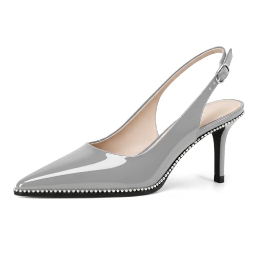 Image of YODEKS Slingback Heels for Women Pointy Toe Beaded Heels Close Toe Kitten Heel Pumps 2.5 Inch Stiletto Pumps Wedding Party Dressy Shoes