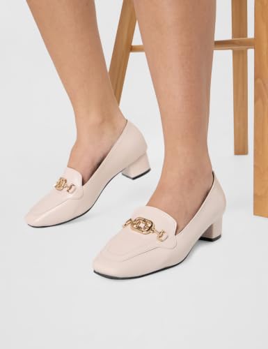 Image of ELLE Women's Square Toe Block Heels Slip-On Pumps with Buckle Detail
