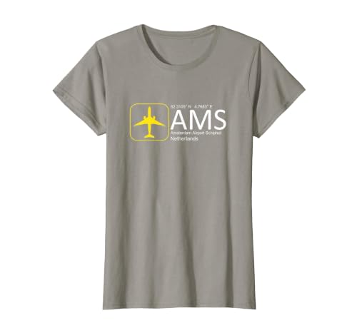 Amsterdam Airport Schiphol International Airport Tee T-Shirt, Women, Slate Grey, Medium