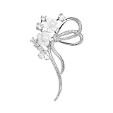 パール天然貝殻桜花のブローチジルコンリボン花コサージュ結婚式卒業式卒園式入学式の胸飾り花 母の日記念日お誕生日クリスマスなどの女性へのプレゼントギフトケース付き (シルバーメッキ)