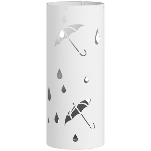 HOMCOM Porte parapluie en acier galvanisé cylindrique Ø 17 x 41 cm Blanc