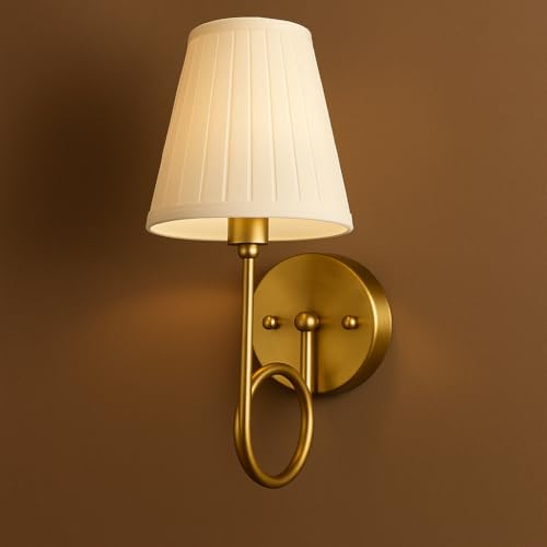 Image of Imperial Grace Vintage Gold Wall Lamp | Classic Cream Fabric Platted Shade | Wall Lamp with Metal Frame | Decorative Lighting Fixture for Living Room, Bedroom (ALD-159-WL)