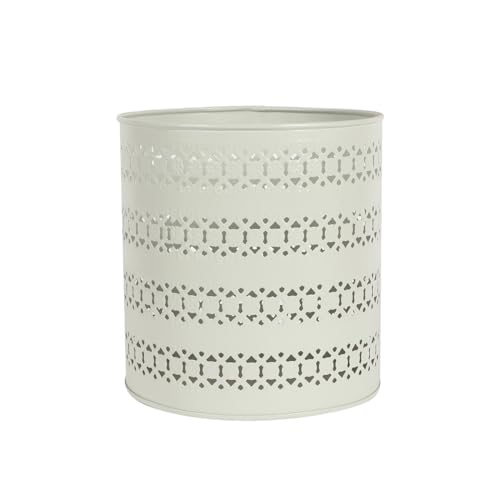 Image of Brick Brown Ivory Mint Waste Basket in Metal | Trash Bin | Dustbin | Open Top Garbage Can for Bedroom, Living Room, Office, Study Room (8 x 8 x 8.5 Inch) Medium, White