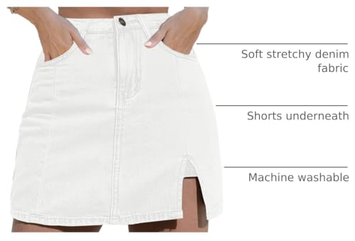 Image of luvamia Jean Skort Women High Waisted Stretchy Denim Mini Skirt Side Slit